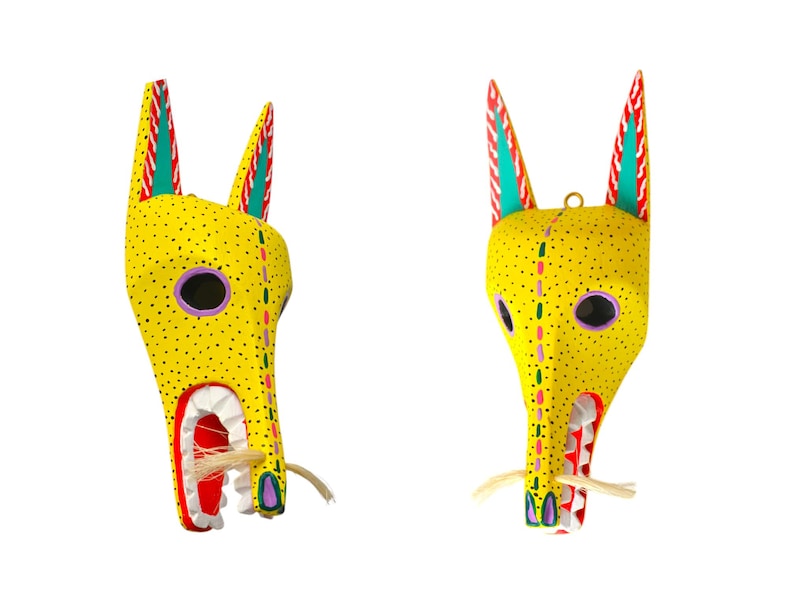 Handgjord Oaxacan Alebrije-mask, färgglad träsnideri, folkkonst bild 10