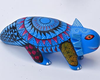 5.00" Hand Painted Oaxacan Axolotl Alebrije, Intricate Grecas & Geometric Patterns