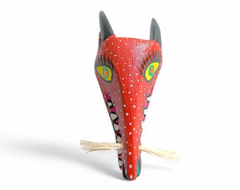 3.20" Devil Mask Figures,Alebrije Mask,Red Mask,Small Devil Mask,Wooden Alebrije,Wood Mask,Handmade Mask,Wood Carving,Folk Art