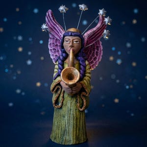 7.75" Oaxacan Angel Clay Doll by José Juan Aguilar, Handmade Mexican Folk Art