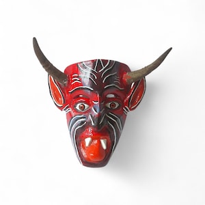 12.00" Devil Mask,Devil Figures,Alebrije Mask,Red Mask,Small Devil Mask,Wood Mask,Handmade Mask,Wood Carving,Folk Art