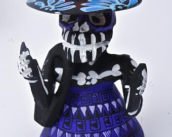 4.25" Hand Painted Oaxacan Catrina, Intricate Grecas Patterns, Day of the Dead Art