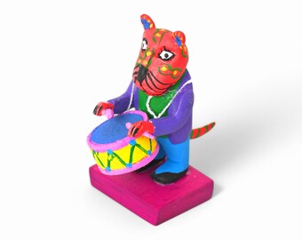 2.60" Oaxaca Musician Alebrije, Hand Carved Wood Folk