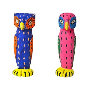 3.80" Owl Figures,Alebrije Owl,Blue Owl,Small Owl,Small Figures,Wooden Alebrije,Wood Owl,Handmade Owl,Wood Carving,Folk Art
