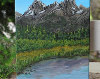 Grand Teton National Park Acrylic Painting | Outdoorsy Mountain Art