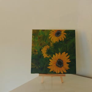 Sunflower Painting | Yellow Flower Original Acrylic Artwork | Garden Floral Painting | Yellow and Green Flower Painting | Sunflowers