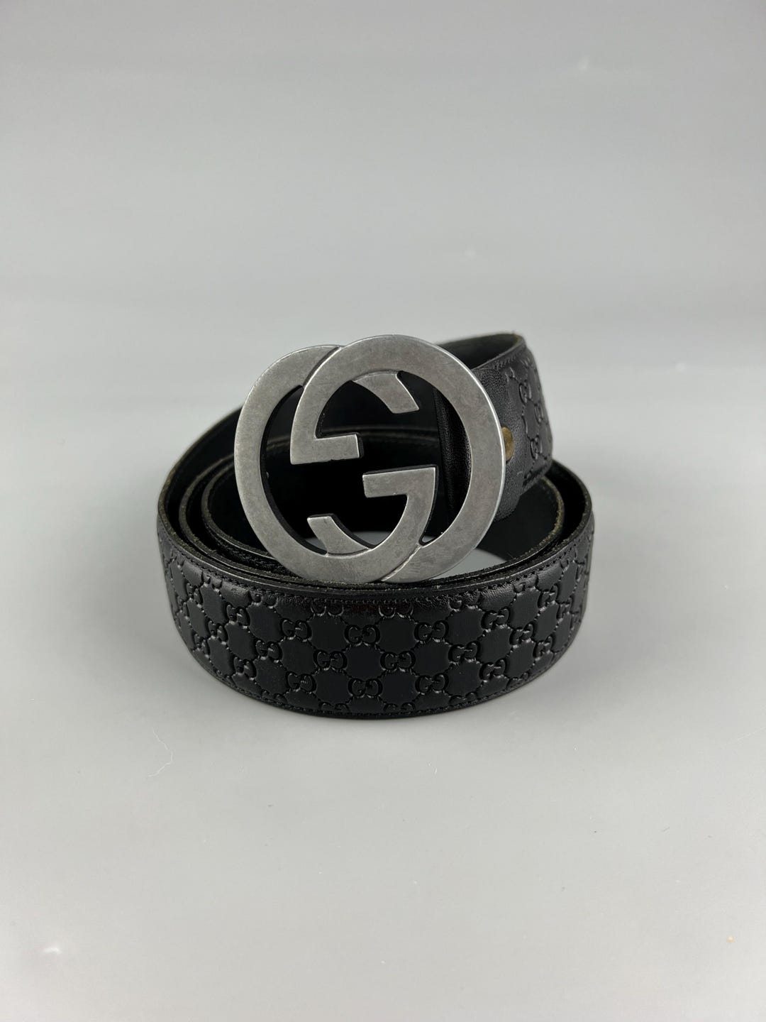 Gucci Vintage Cinturon de cuero negro para hombre Monograma autentico Etsy Mexico