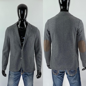 Eleventy Men&#39;s Gray Wool Blazer Size 52 M/L Suede Details