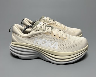 Hoka One One Bondi 8 Wide Running Shoes Walking Gym 1123202 1127953 OKB ‘Oat Milk / Barley’