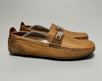 YSL Yves Saint Laurent Vintage Brown Leather Moccasins Driving Loafer Size 43