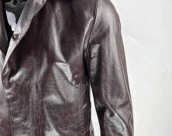 Costume National Homme CNC Brown Leather Blazer Jacket Size IT48