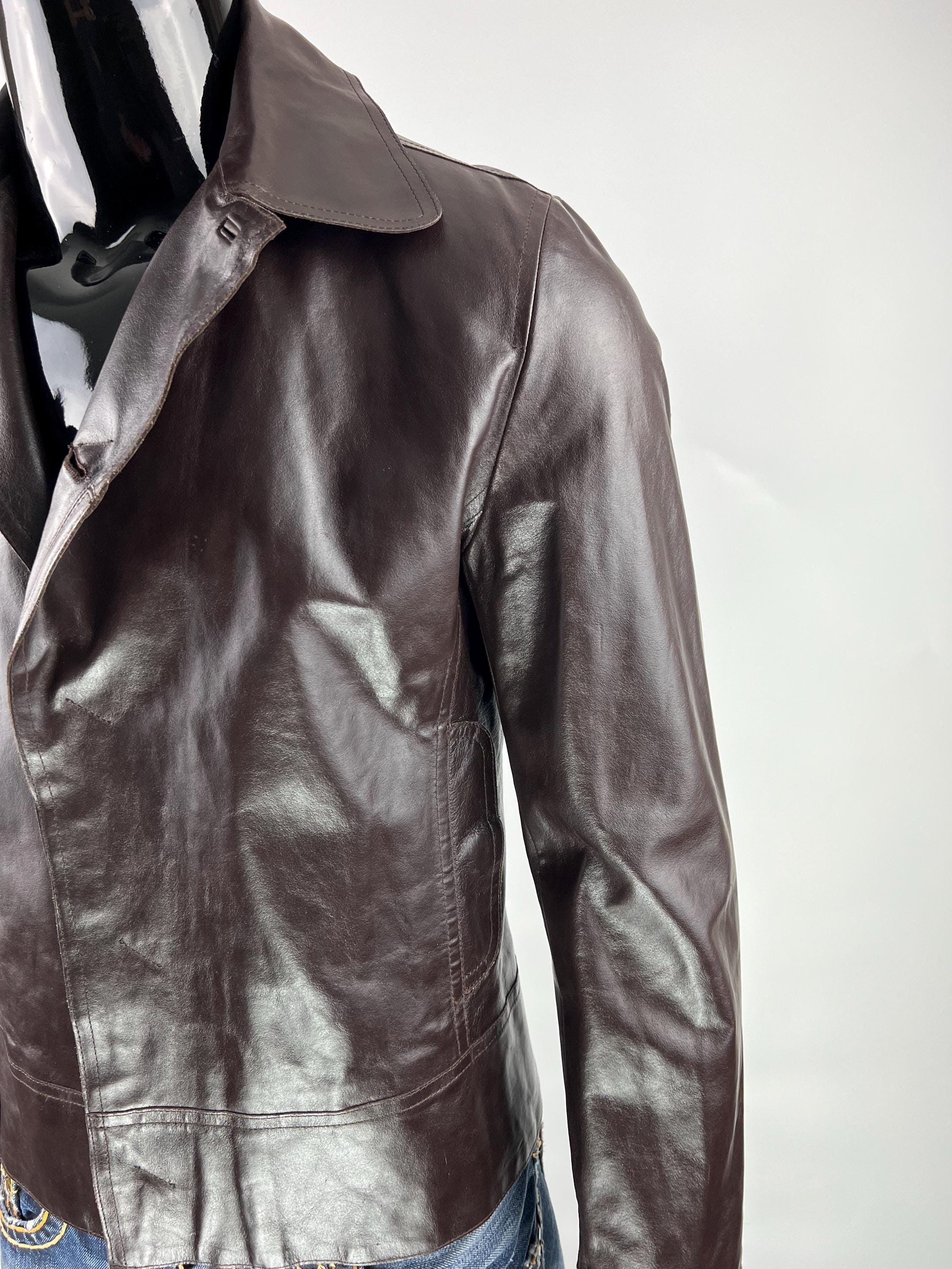 Costume National Homme CNC Brown Leather Blazer Jacket Size IT48