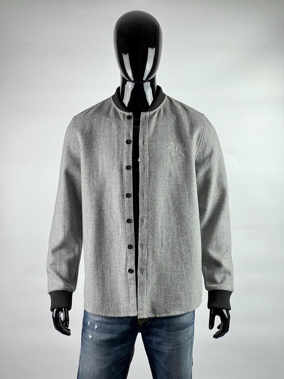 Daily Paper Gray Wool Button Up Overshirt Bomber … - image 1