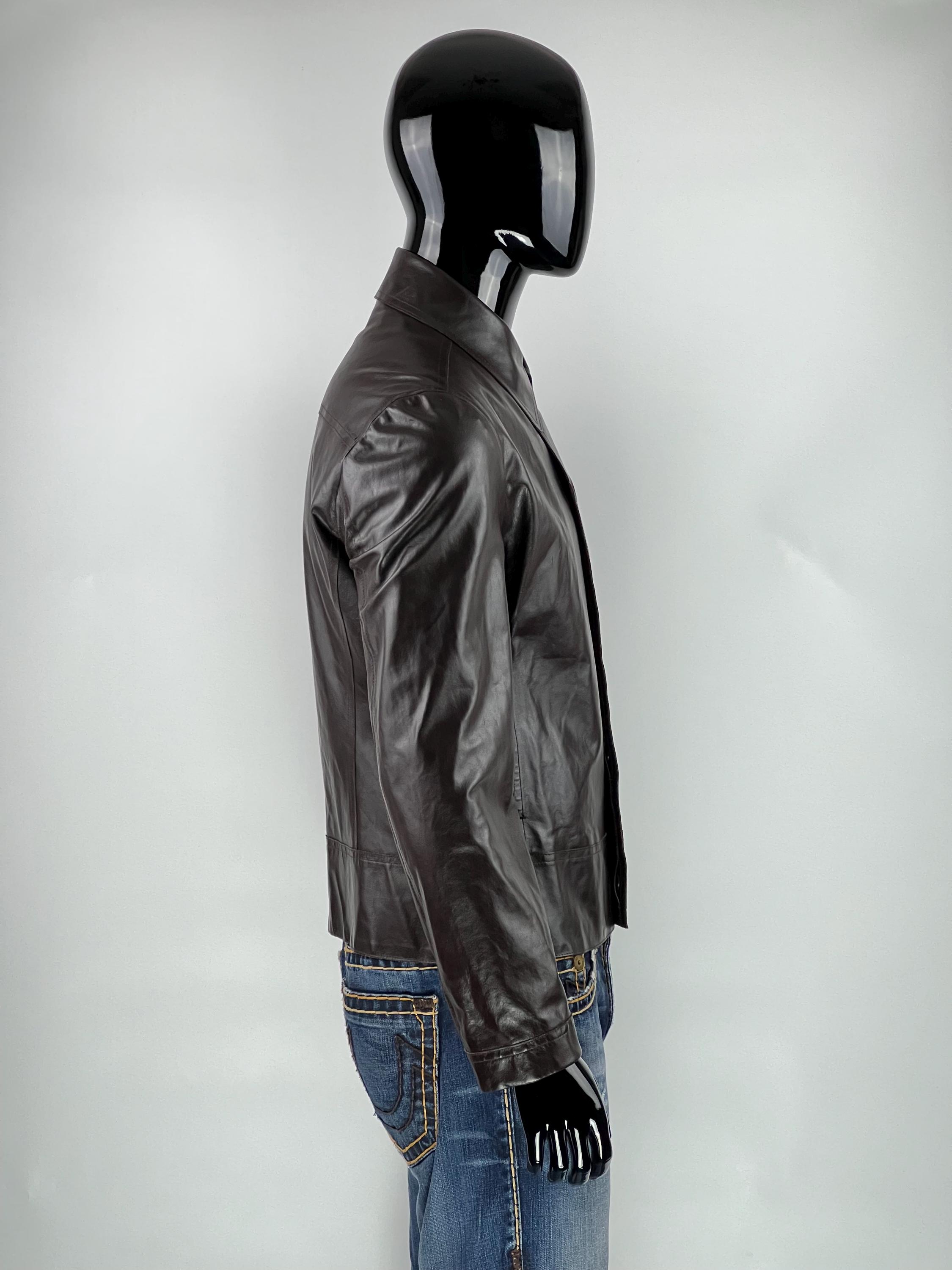 Costume National Homme CNC Brown Leather Blazer Jacket Size IT48