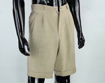 Chemise Lacoste Seltene Vintage Herren Beige Leinen High Rise Bermuda Golf Shorts Größe S