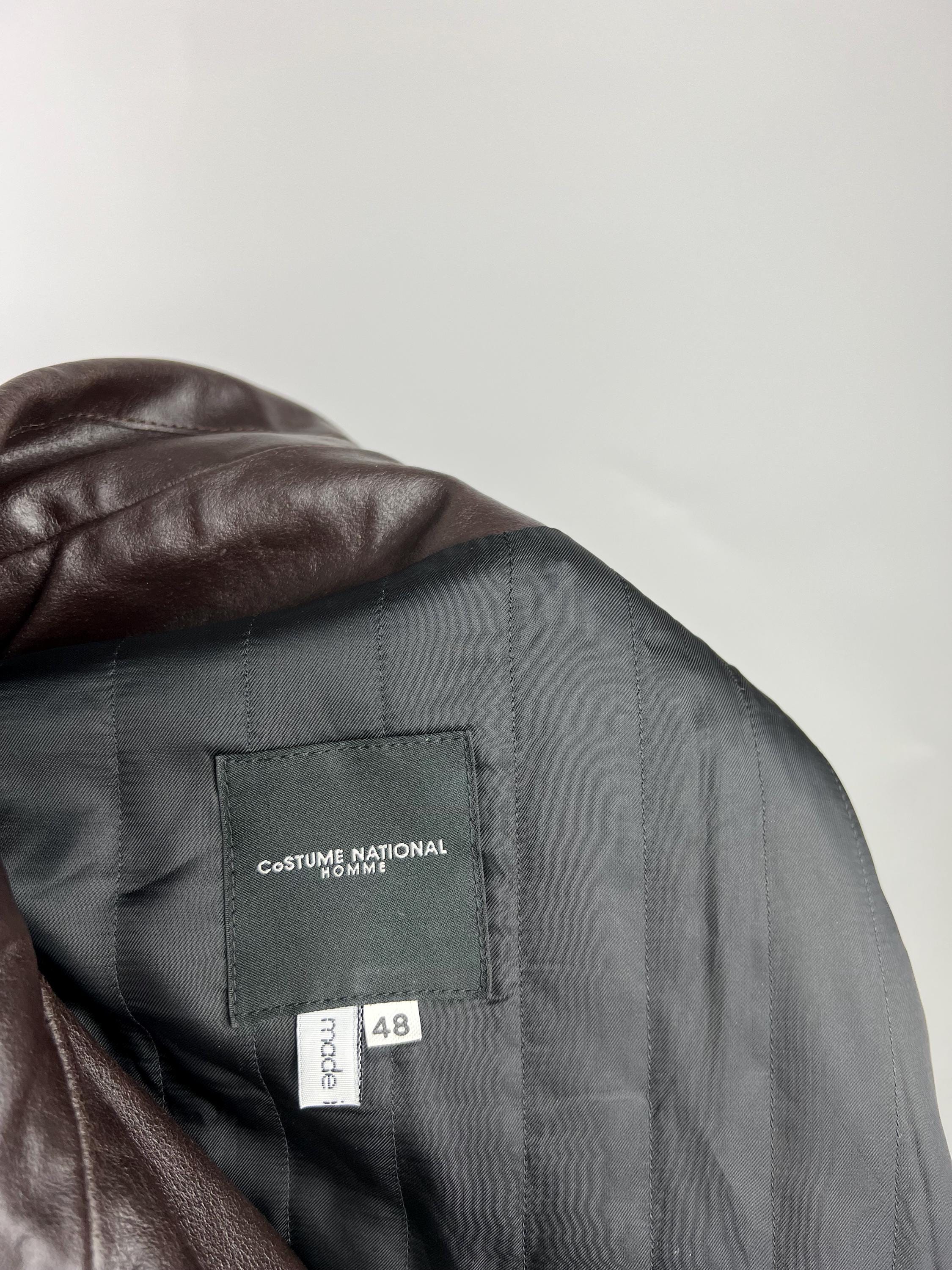 Costume National Homme CNC Brown Leather Blazer Jacket Size IT48