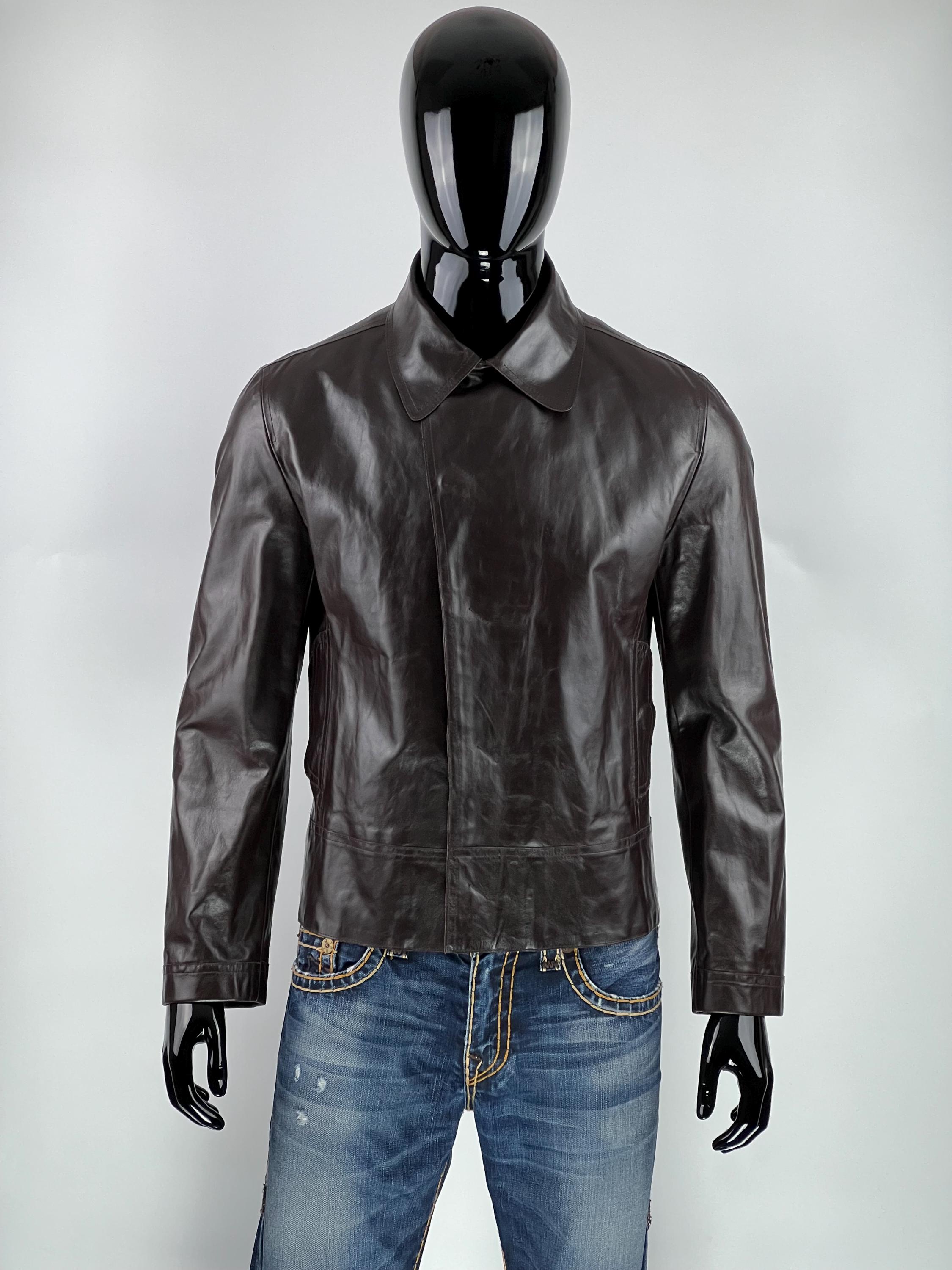 ジャケット・アウター costume national homme lic jacket Costume National Homme CNC Brown Leather Blazer Jacket Size IT48