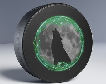 Wolf and Moon Hockey Puck: Howling Good Style for the Ice