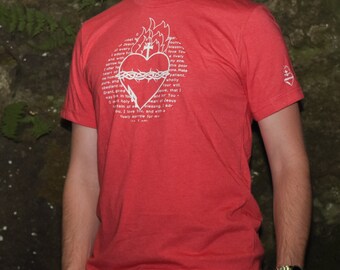 Sacred Heart Prayer Heather Red T-Shirt, Catholic Apparel