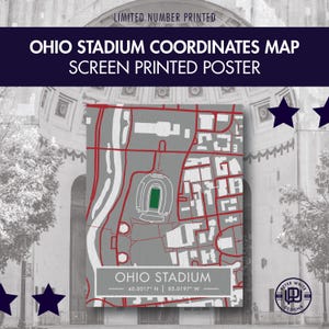 Ohio Stadium Coordinates Map - Gray - Screen Printed Poster