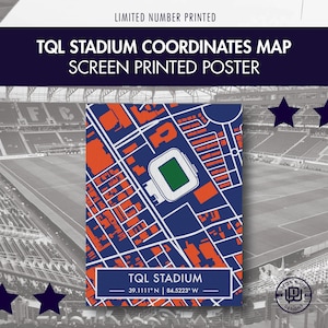 Mapa de coordenadas del estadio TQL - Póster serigrafiado - Sede del FC Cincinnati