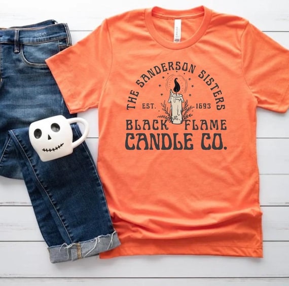 The Sanderson Sisters Tshirt, Halloween Short Sleeve T-shirt, Halloween Tshirt, Black Flame Candle Shirt
