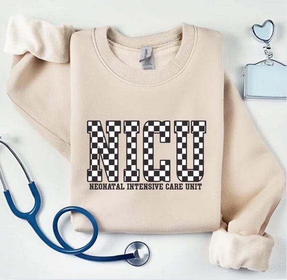 Checkered NICU Crewneck: Nurse Healthcare Apparel