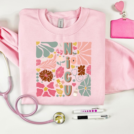 NICU Crew Sweatshirt: Floral Neonatal Nurse Apparel