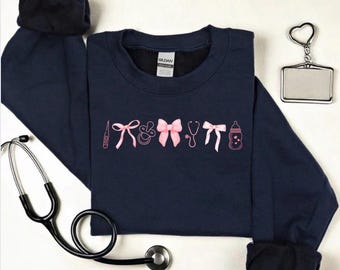 Nurse Crewneck, Baby Nurse Crewneck, Pediatric Crewneck, Healthcare, Bows and healthcare, Bows and Babies