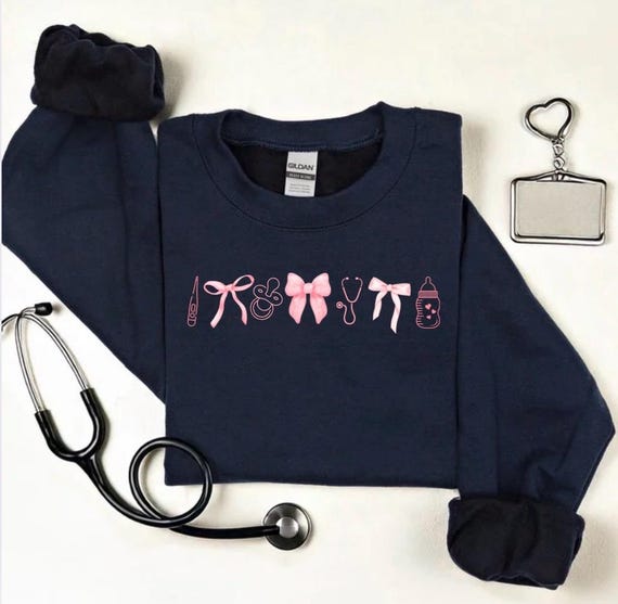 Nurse Crewneck, Baby Nurse Crewneck, Pediatric Crewneck, Healthcare, Bows and healthcare, Bows and Babies