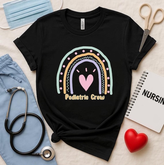 Pediatric Crew Rainbow Heart Nurse TShirt