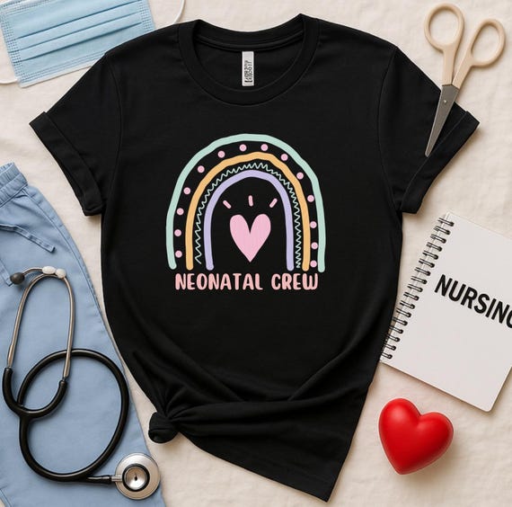 Neonatal Crew Shirt: NICU Rainbow Heart Tee