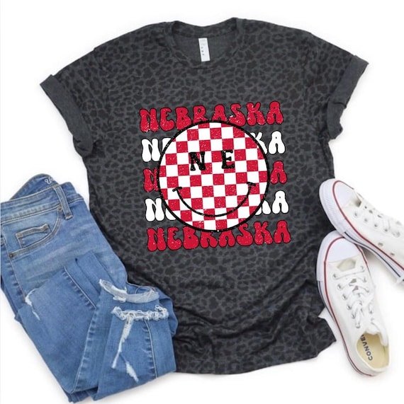 Nebraska Game Day T-Shirt: Smiley Checkered Design, Husker Pride