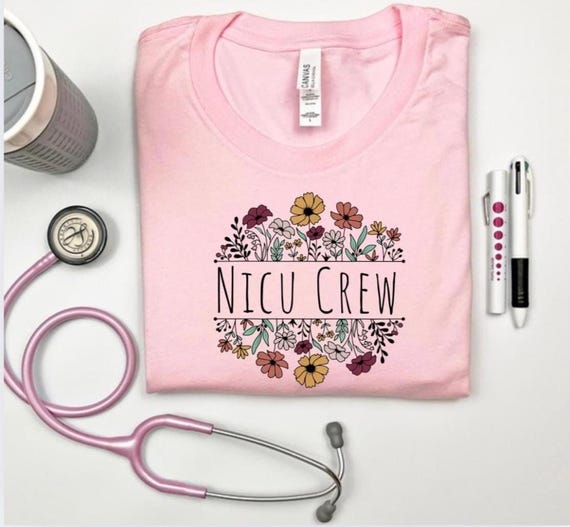 Floral NICU Crew Shirt: Neonatal Intensive Care Unit