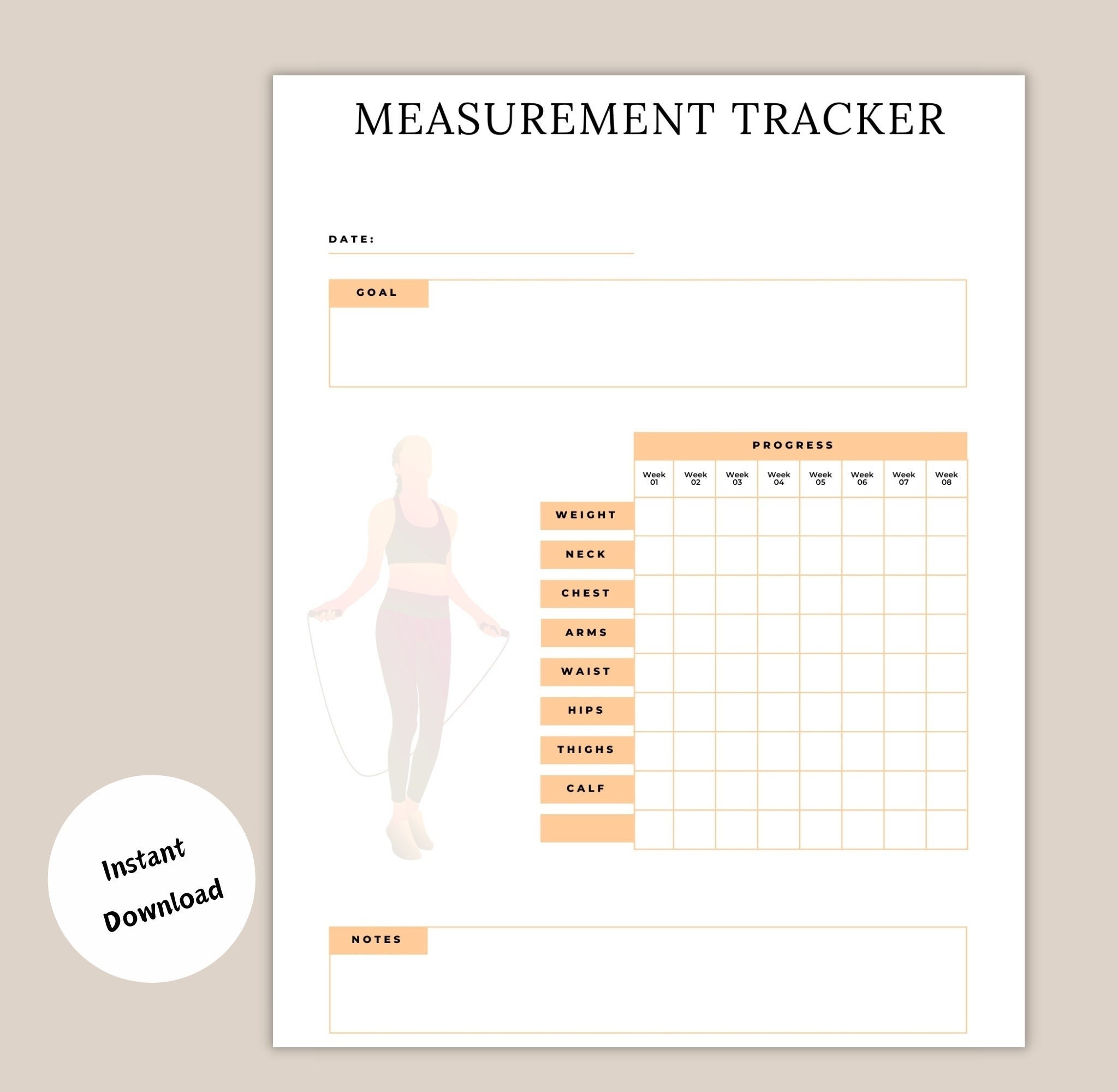 Weight Loss Journey Printable Tracker for Body Measurement Journal for ...