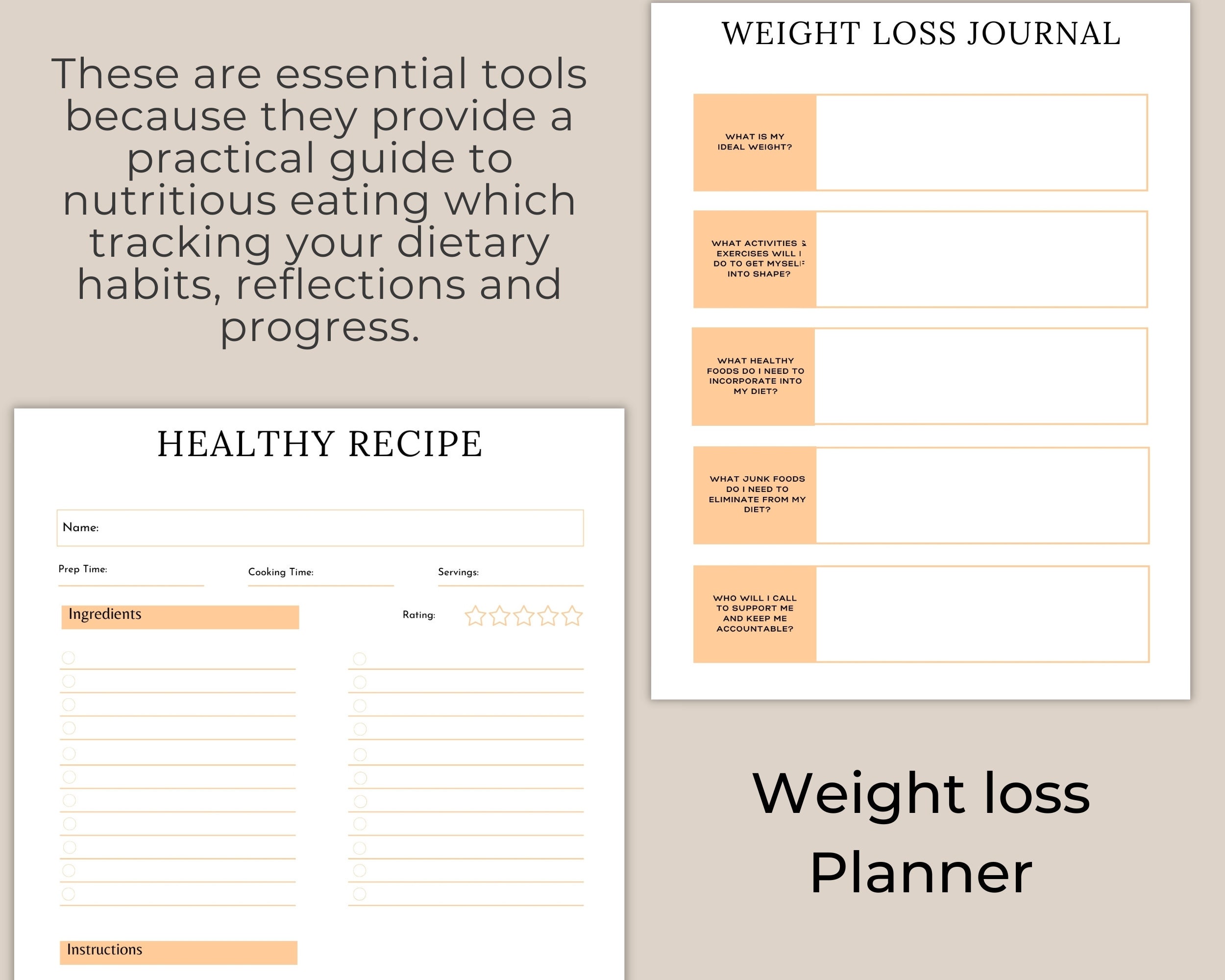 Weight Loss Journey Printable Tracker for Body Measurement Journal for ...
