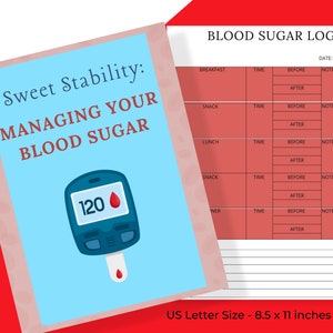 Blood Sugar Glucose Tracker Journal Type 2 Diabetic Medication Log For Caregiver Medical Binder For Medical Printable Planner For Diabetic