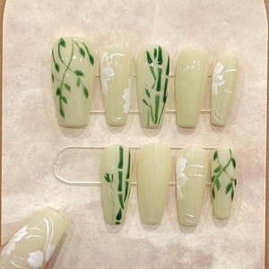 Hand Painted Bamboo Nail Gel Nails | Press on Nails | Handmade Natural Nails| New Nail Trend | Long Medium Short Nails