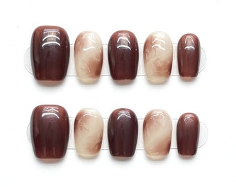 Caramel Amber Gel Nails | Press on Nails | Handmade Nails | Nails Art | New Nail Trend |Short Square Nails | Nails For Party/Holiday
