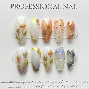 Luxury Tulip Flower Gel Nails | Press on Nails | 100% Handmade Nails |New Nail Trend |Long Medium Short Nails | Gift For Her | Holiday Nail