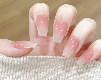 Ongles en gel rose pêche blush | Presse sur les ongles | Ongles faits main | Nouvelle tendance des ongles | Vernis à ongles en gelée | Ongles longs moyens courts| Créations d'ongles