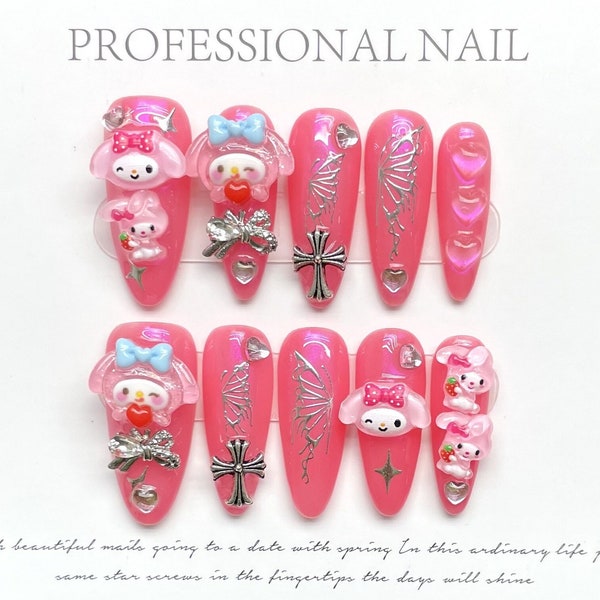 Lovely style Gel Nails | Press On Nails | 100% Handmade false nails Pink | Luxury Handmade Nails | Nails Art | Fake Nails