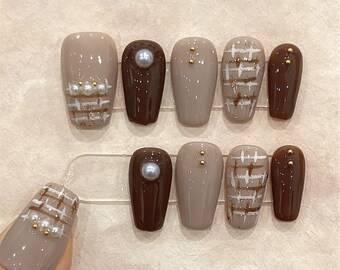 Brown Murad Gel Nails | Press on Nails | Handmade Natural Nails| New Nail Trend |Jelly Nail | Nails Art |  Long Medium Short Nails