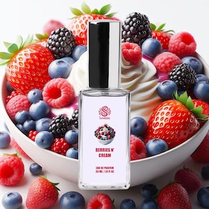 BERRIES &#39;N CREAM Perfume | Handmade Vegan Gourmand Perfume | Eau de Parfum Spray & Roll-On Perfume Oil | Sweet Fruity Dessert Scents