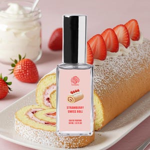 STRAWBERRY SWISS ROLL Perfume | Handmade Vegan Gourmand Perfume | Eau de Parfum Spray & Roll-On Perfume Oil | Sweet Fruity Dessert Scents
