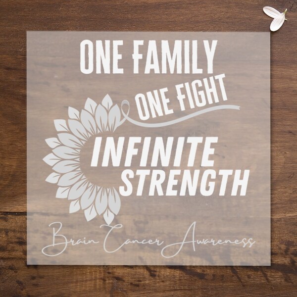 One Family One Fight Infinite Strength DTF Transfer, Brain Cancer Awareness Press Iron-On Grey Ribbon T-shirt and Fabric, Easy Apply