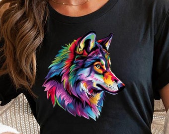 Wolf T-Shirt, Wolf Lover Shirt, Colorful Wolf Shirt, Wolf Camper Shirt, Wolf Nature Shirt, Wolf Camping Shirt, Gift for Kids - Adults