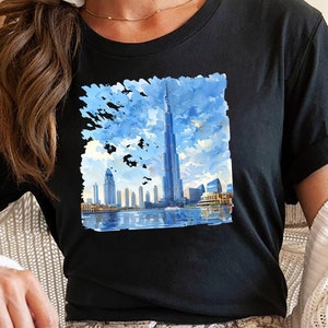 Dubai Skyline T-Shirt, Dubai Burj Khalifa Shirt, Iconic Dubai Landmark Shirt, Dubai Skyline Graphic Tee, Travel Lover Gift Shirt.
