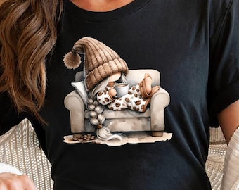 Coffee Gnome Shirt, Relaxing Gnome with Coffee Design Sweatshirt, Comfy Couch & Coffee Hoodie, Coffee Gnome Tee, Gift for Coffee Lovers