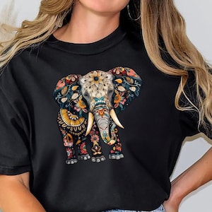 Elephant Graphic T-Shirt, Boohoo Style Tee, Elephant Mandala Art Shirt, Eco-Friendly Top, Nature-Inspired Top,  Floral Design Shirt